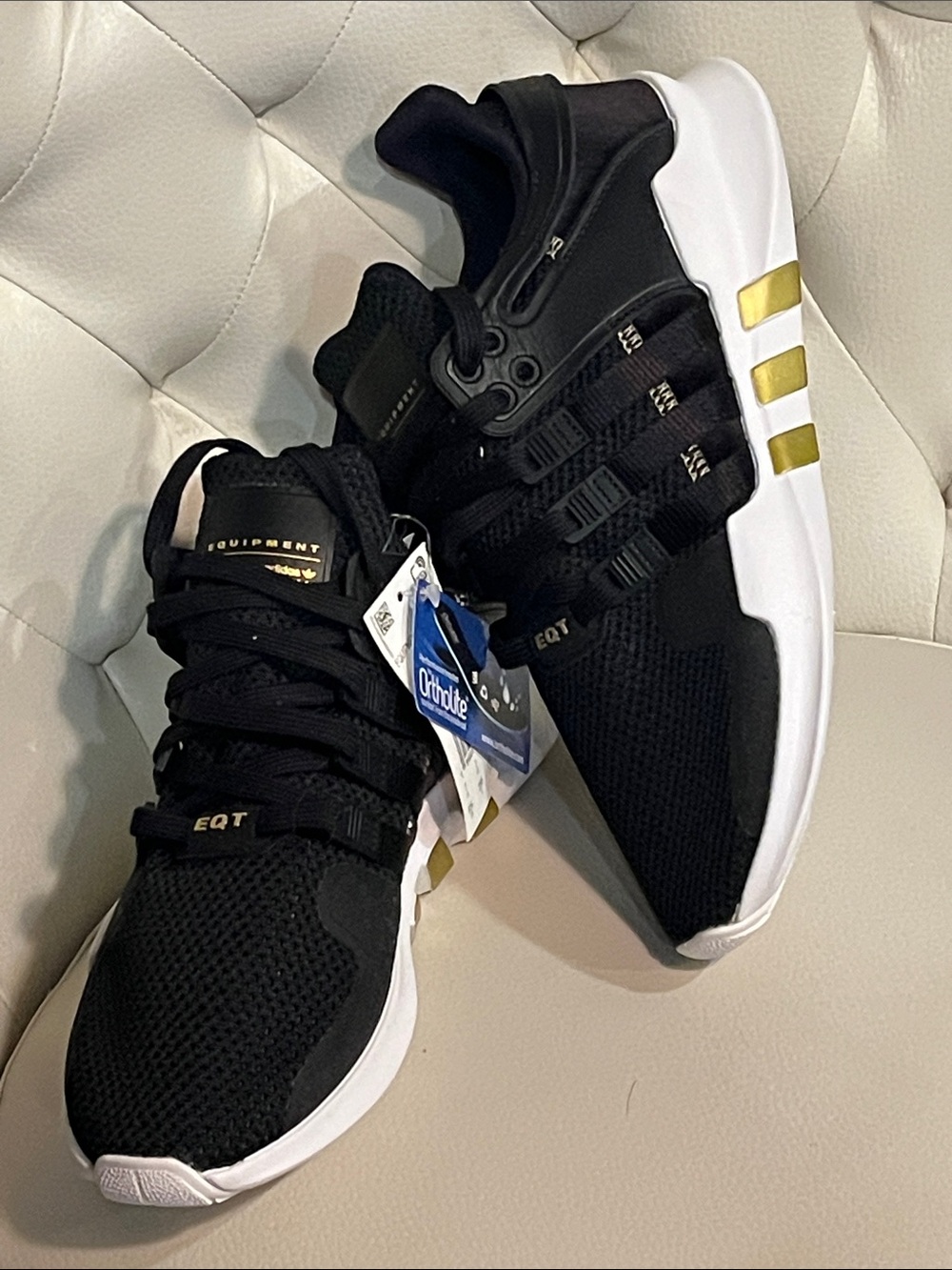 adidas EQT Support ADV women’s Sneakers Black with White Sole and Gold Accents